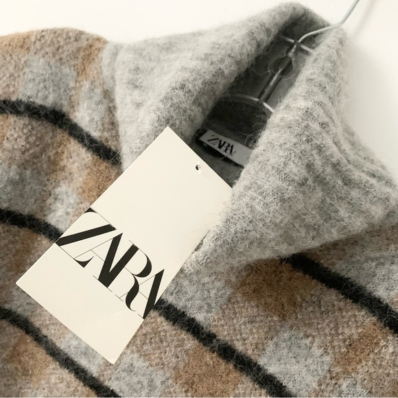 NEW Zara Alpaca Wool Blend Checkered Plaid Turtleneck Crop Sweater M - NWT - Picture 3 of 10